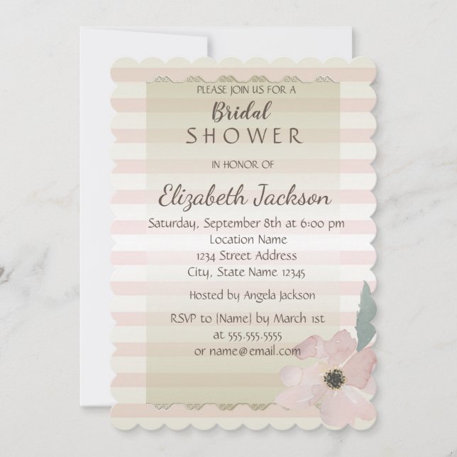 Elegant Chic Striped  Floral Bridal Shower Invitation (Front)