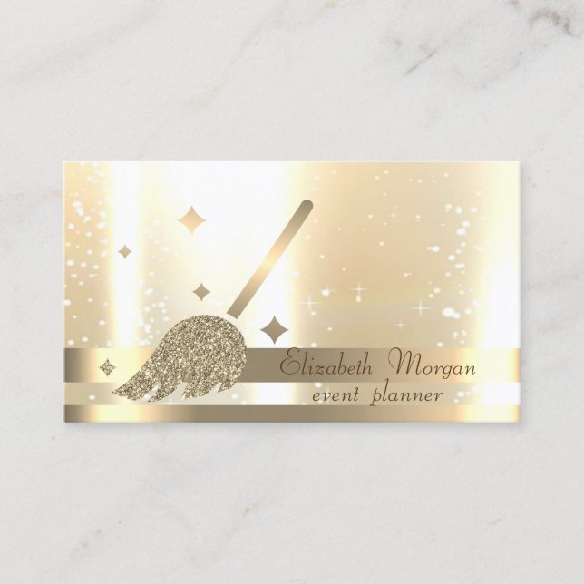 Elegant ,Chic ,Stripes ,Luminous Glitter Broom Business Card (Front)