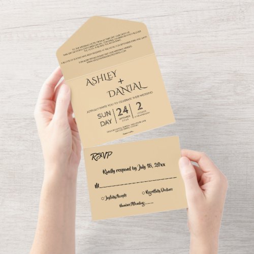 Elegant Chic Stylish Beige Modern Simple Wedding All In One Invitation