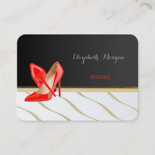 Elegant Chic Stylish,Black, Red Heels Business Card (Front)