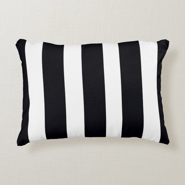 Elegant Chic Stylish Classic Black & White Striped Accent Pillow (Front)