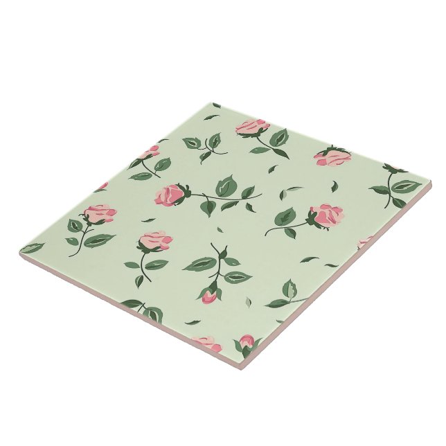 Elegant Chic Stylish Girly Flowers Rose Trendy Ceramic Tile (Side)