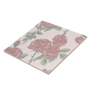 Elegant Chic Stylish Girly Flowers Rose Trendy Ceramic Tile