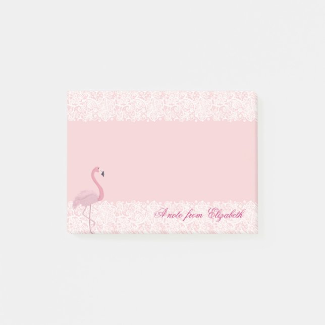 Elegant Chic  Stylish Girly, Lace, Pink Flamingo Post-it Notes (Front)