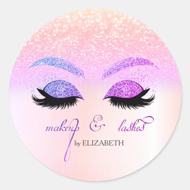 Elegant Chic Stylish Glitter Bokeh, Faux Lashes  Classic Round Sticker (Front)