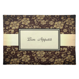Elegant Chic Stylish  Gold Flowers Cloth Placemat