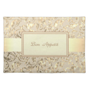 Elegant Chic Stylish  Gold Shiny  Flowers, Swirls Cloth Placemat