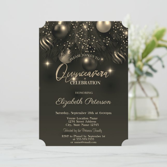 Elegant Chic Stylish Ornaments Quinceañera Invitation (Standing Front)
