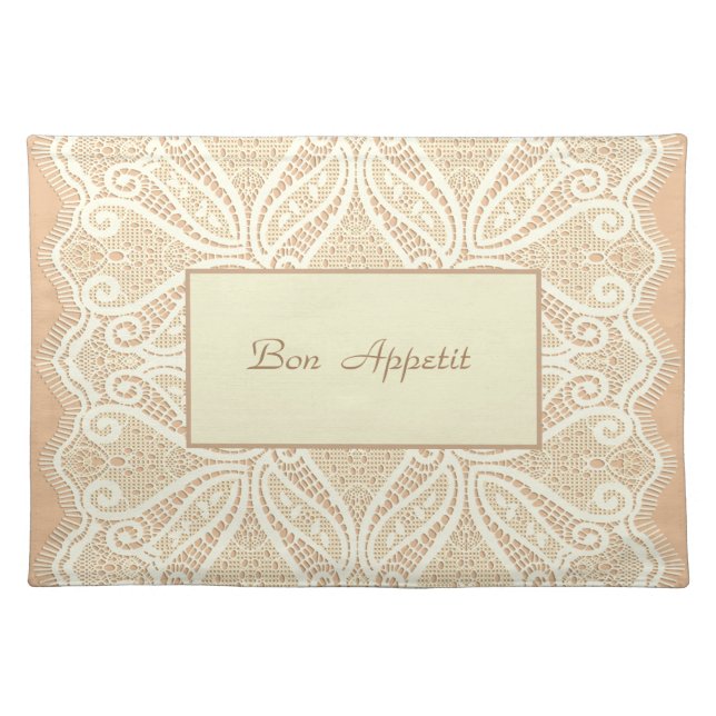Elegant Chic Stylish, White  Lace, Bon Appetit Cloth Placemat (Front)