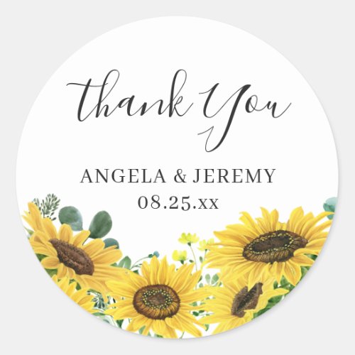Elegant Chic Sunflower Eucalyptus Thank You Classic Round Sticker - Elegant Chic Sunflower Eucalyptus Thank You Sticker
(1) For further customization, please click the "customize further" link and use our design tool to modify this template. 
(2) If you need help or matching items, please contact me.