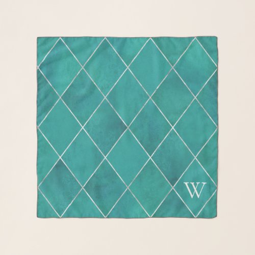 Elegant Chic Teal Argyle Print Monogrammed Scarf