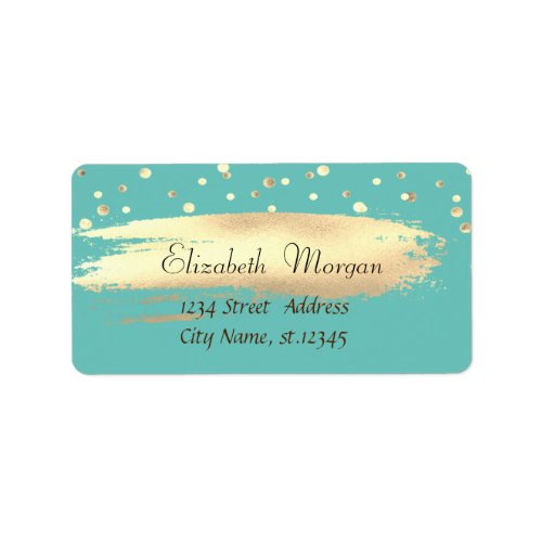 Elegant Chic Teal Gold Confetti Brush Stroke Label