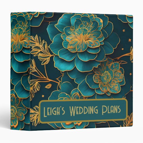 Elegant Chic Teal  Gold Wedding Plans Binder