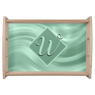 Elegant Chic Teal Swirl Monogram Initial Stylish A Serving Tray