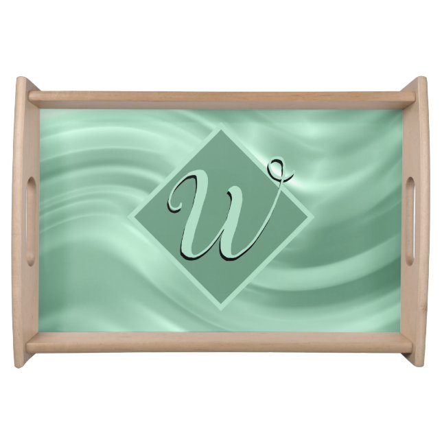Elegant Chic Teal Swirl Monogram Initial Stylish A Serving Tray (Front)