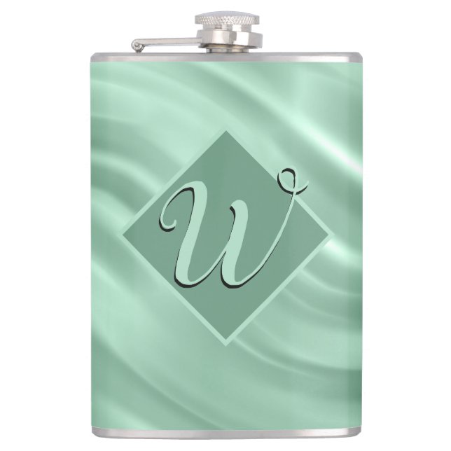 Elegant Chic Teal Swirl Monogram Initial Stylish Flask (Front)