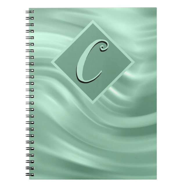 Elegant Chic Teal Swirl Monogram Modern Notebook (Front)