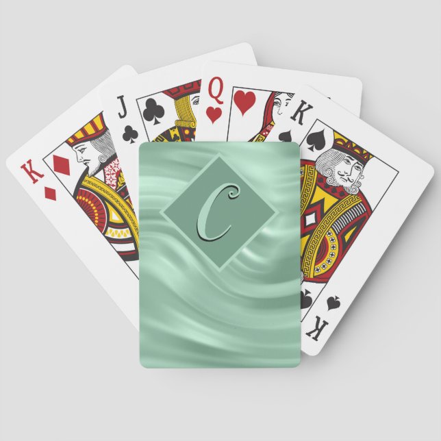 Elegant Chic Teal Swirl Monogram Modern Poker Cards (Back)