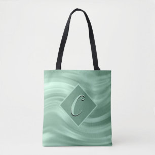 Elegant Chic Teal Swirl Monogram Modern Tote Bag