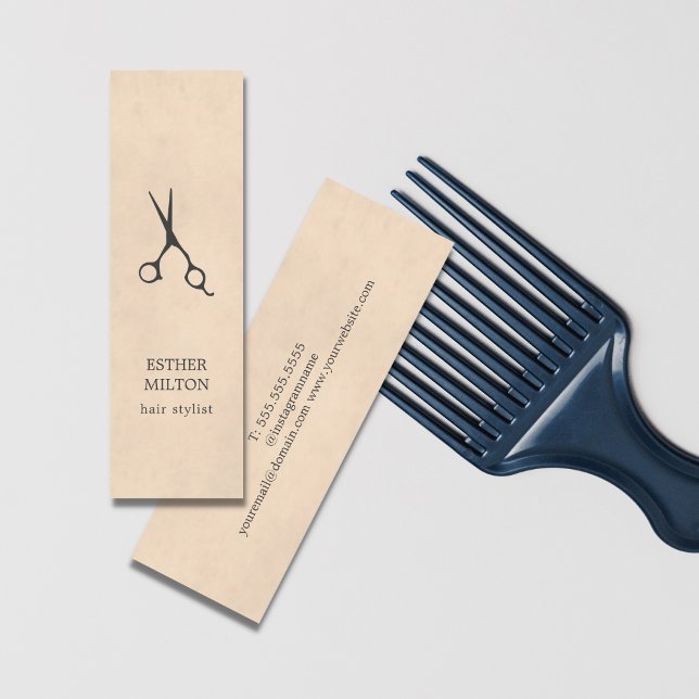 Elegant Chic Texture Grey Scissors Hair Stylist Mini Business Card (Creator Uploaded)
