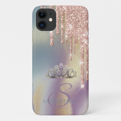 Elegant Chic Tiara Glitter Drips Ombre iPhone 11 Case