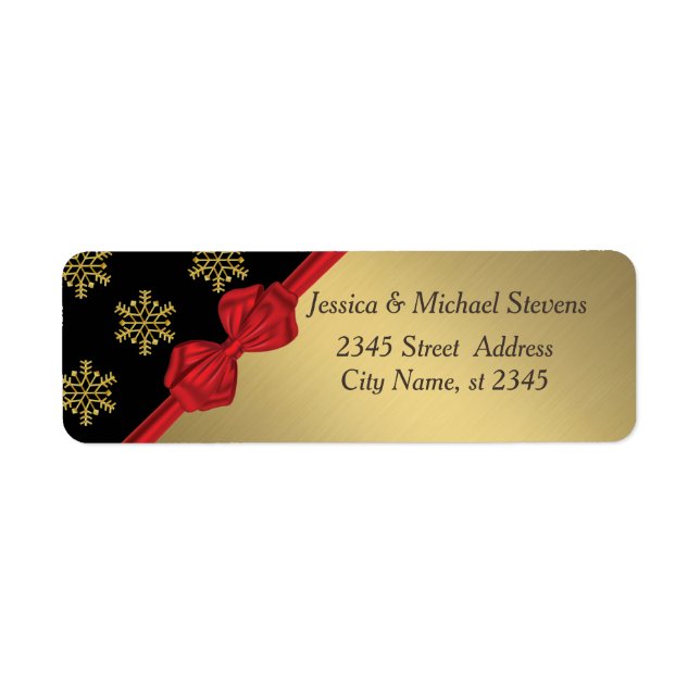 Elegant chic trendy gold holiday snowflake red bow label (Front)