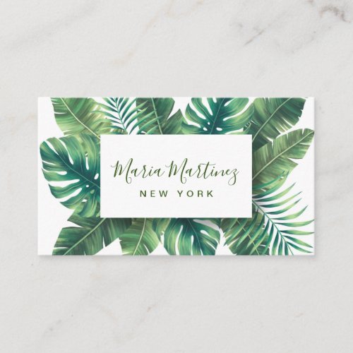 Elegant Chic Tropical Green Leaves Business Card