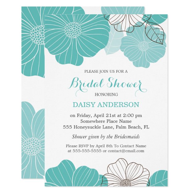 Elegant Chic Turquoise Green Floral Bridal Shower Invitation