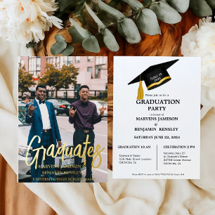 Elegant Chic Twin Double Graduation Party  Foil Invitation