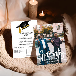 Elegant Chic Twin Double Graduation Party Invitation