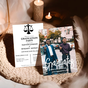 Elegant Chic Twin Laywer Graduation Party Invitation