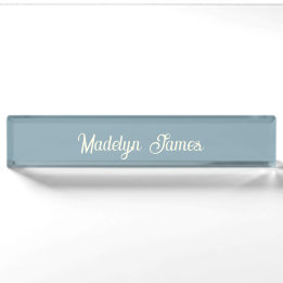 Elegant Chic Typography Dusty Blue Personalized Desk Name Plate