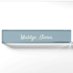 Elegant Chic Typography Dusty Blue Personalized Desk Name Plate