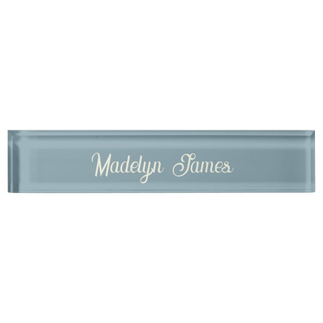 Elegant Chic Typography Dusty Blue Personalized Desk Name Plate (Front)