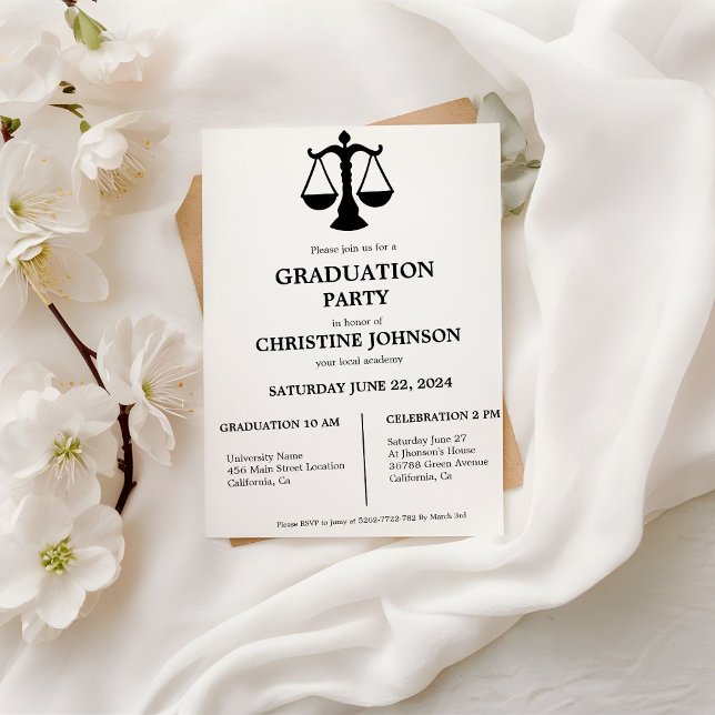 Elegant Chic Typography Laywer Graduation Party Invitation (Creator Uploaded)