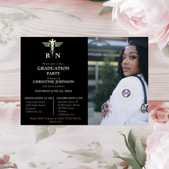 Elegant Chic Typography Nurse Graduation Party Foi Foil Invitation (Creator Uploaded)