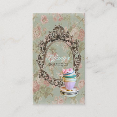 elegant chic victorian floral bakery cupcake business card