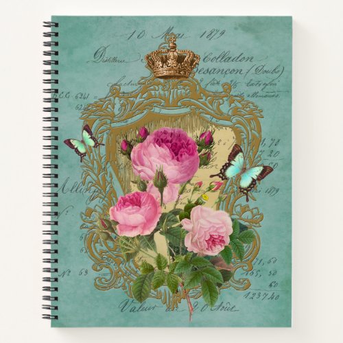 Elegant Chic Victorian Style Roses spiral Notebook