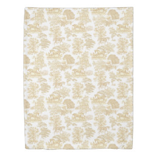 Elegant Chic Vintage Beige Rustic Horses Toile Duvet Cover
