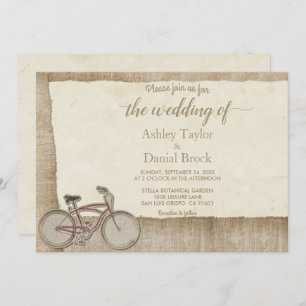 Elegant Chic Vintage Bicycle Rustic Wood Wedding Invitation