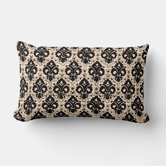 Elegant Chic Vintage Black Beige Damask  Lumbar Pillow (Front)