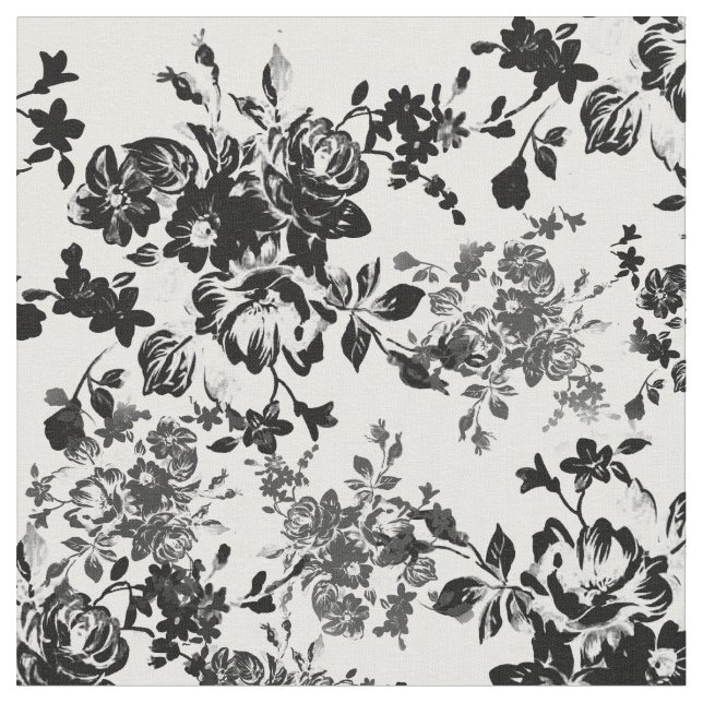Elegant chic vintage black  white floral pattern fabric (Close Up)