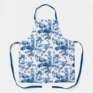 Elegant Chic Vintage Blue Rose Floral Apron