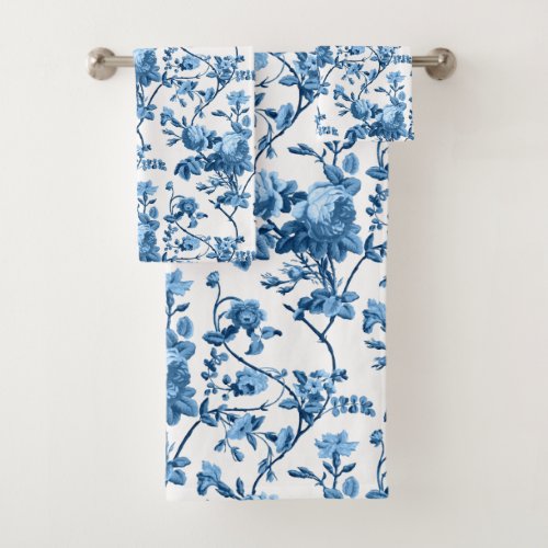 Elegant Chic Vintage Blue Rose Floral Bath Towel Set