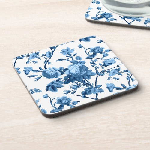 Elegant Chic Vintage Blue Rose Floral Beverage Coaster