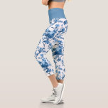 Elegant Chic Vintage Blue Rose Floral Capri Leggings<br><div class="desc">Elegant and chic vintage-inspired seamless floral pattern featuring tone-on-tone blue roses,  vines,  foliage,  and carnations on white background. 
Waistband color is customizable.</div>