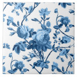 Elegant Chic Vintage Blue Rose Floral Ceramic Tile<br><div class="desc">Elegant and chic vintage-inspired seamless floral pattern featuring tone-on-tone blue roses,  vines,  foliage,  and carnations on white background.</div>