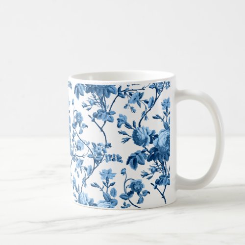 Elegant Chic Vintage Blue Rose Floral Coffee Mug