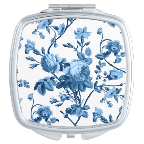 Elegant Chic Vintage Blue Rose Floral Compact Mirror