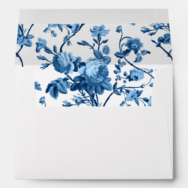 Elegant Chic Vintage Blue Rose Floral Envelope (Back (Bottom))